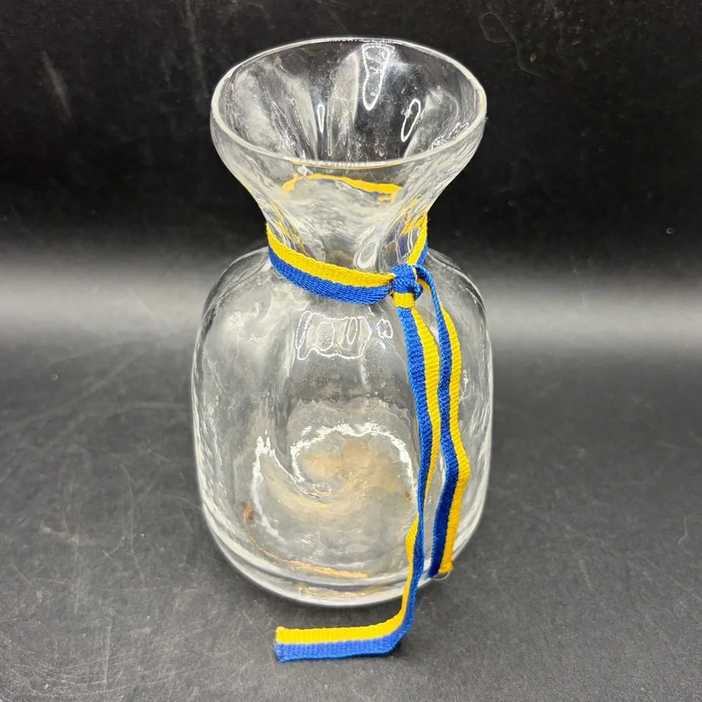 SEA Glasbruk Sweden Vintage Clear Glass Bag Sack Vase Pinched Neck, Labeled